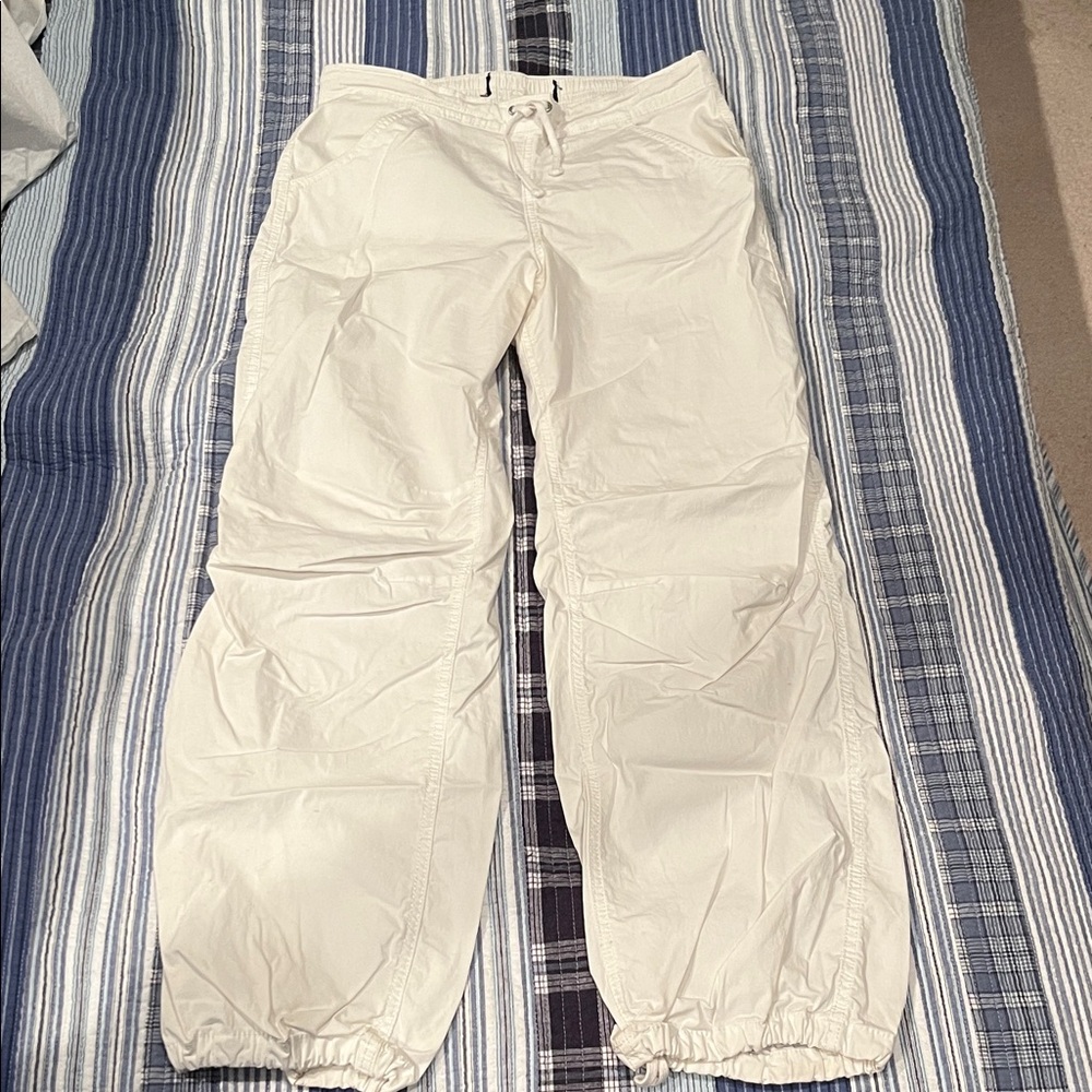 White parachute pants